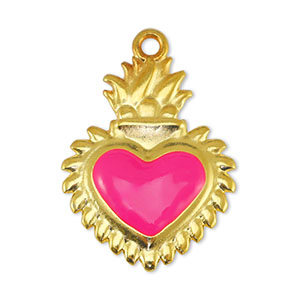 Anh&auml;nger Metall DQ Heart Fuchsia-Gold (Nickelfrei)