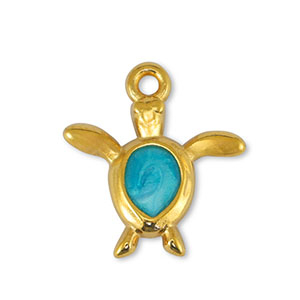 Anh&auml;nger Metall DQ Turtle Pearl Turquoise-Gold (Nickelfrei)