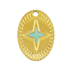 Anh&auml;nger aus Stainless Steel - Rostfreiem Stahl Oval Star Gold-mint green