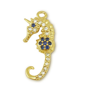 TQ Metall Brass Anh&auml;nger Seahorse Gold-blue