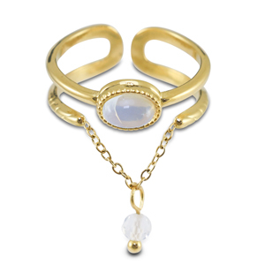 Stainless Steel - Rostfrei Stahl Ringe mit Naturstein Gold-milky white