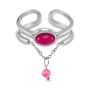 Stainless Steel - Rostfrei Stahl Ringe mit Naturstein Silver-Magenta pink