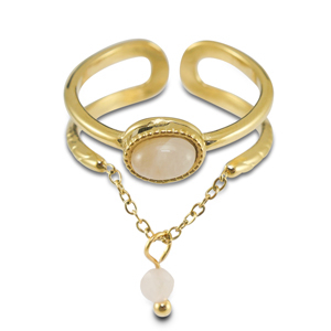 Stainless Steel - Rostfrei Stahl Ringe mit Naturstein Gold-off white-white