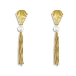 Stainless Steel - Rostfrei Stahl Ohrringe / Ohrstecker Shell with imitation pearls Gold