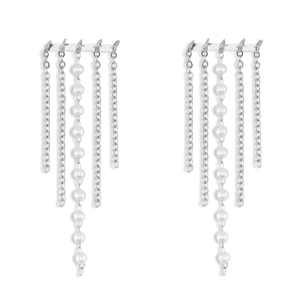 Stainless Steel - Rostfrei Stahl Ohrringe / Ohrstecker with imitation pearls Silver