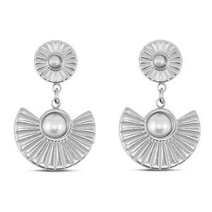 Stainless Steel - Rostfrei Stahl Ohrringe / Ohrstecker Fan with imitation pearls Silver