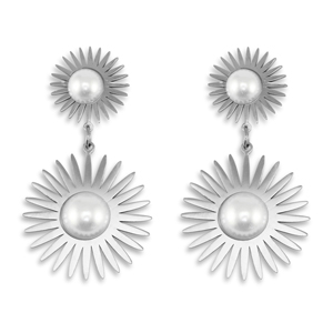 Stainless Steel - Rostfrei Stahl Ohrringe / Ohrstecker Sun with imitation pearls Silver