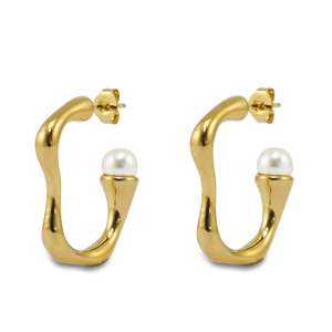Stainless Steel - Rostfrei Stahl Ohrringe / Ohrstecker with imitation pearls Gold