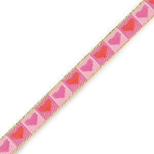 Schmucktextband Hearts Pink-red-gold