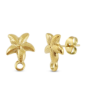 Zubeh&ouml;r aus Stainless Steel - Rostfreiem Stahl Ohrringe / Ohrstecker Starfish with Loop Gold