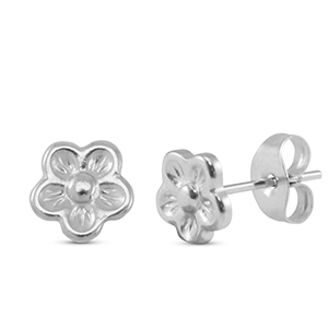 Stainless Steel - Rostfrei Stahl Ohrringe / Ohrstecker Flower Silver