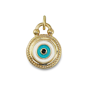 TQ Metall Brass Anh&auml;nger Evil Eye Gold-emerald blue