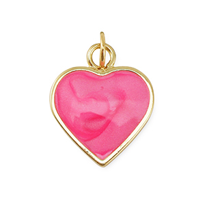 TQ Metall Brass Anh&auml;nger Heart Gold-dark pink marble