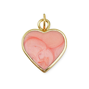 TQ Metall Brass Anh&auml;nger Heart Gold-light pink marble