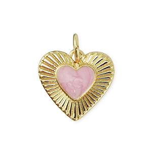 TQ Metall Brass Anh&auml;nger Heart Gold-light pink marble