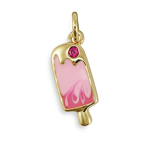 TQ Metall Brass Anh&auml;nger Zirconia Ice Lolly Gold-pink