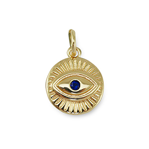 TQ Metall Brass Anh&auml;nger Zirconia Evil Eye Gold-dark blue