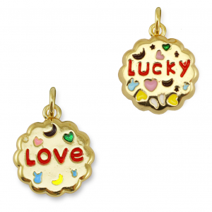 TQ Metall Brass Anh&auml;nger Round "love/lucky" Gold-multicolor