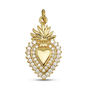 TQ Metall Brass Anh&auml;nger Zirconia Heart Gold