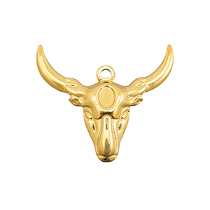Anh&auml;nger aus Stainless Steel - Rostfreiem Stahl Texas Longhorn Skull Gold