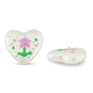 Perlen Acryl Heart with Flower Pearl-lilac pink-green