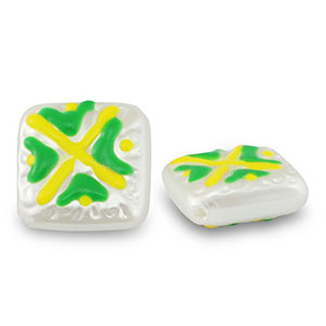 Perlen Acryl Square with Cross Pearl-yellow-green