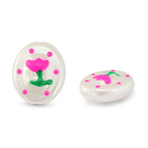 Perlen Acryl Oval with Flower Pearl-pink-green
