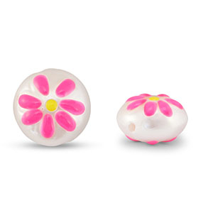 Perlen Acryl Round with Flower Pearl-pink-yellow