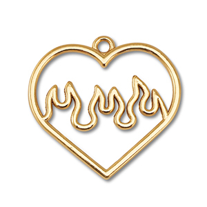 Anh&auml;nger Metall Heart with Flames Gold