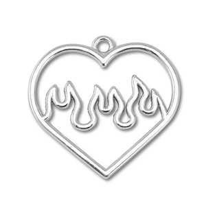 Anh&auml;nger Metall Heart with Flames Silver