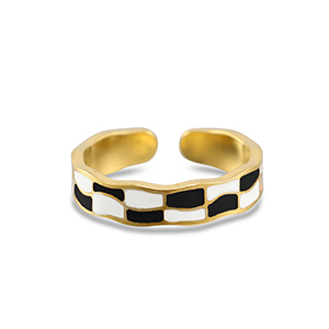 Stainless Steel - Rostfrei Stahl Ringe Chequered Gold