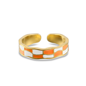 Stainless Steel - Rostfrei Stahl Ringe Chequered Gold