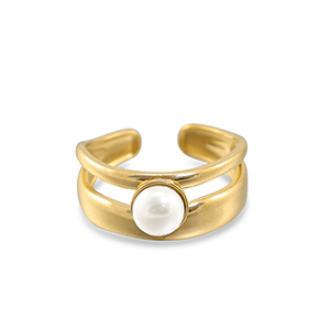 Stainless Steel - Rostfrei Stahl Ringe Pearl Gold-white