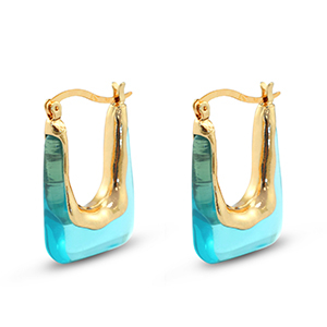 Musthave Resin Ohrringe Rectangle Gold-transparent turquoise green