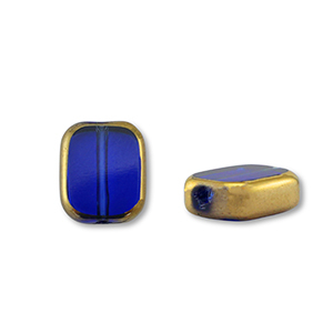 Glas Perlen Rectangle Blue transparent-gold