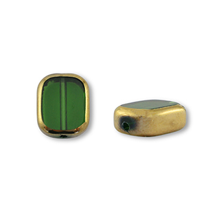 Glas Perlen Rectangle Green transparent-gold