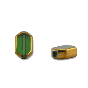 Glas Perlen Hexagon Green transparent-gold
