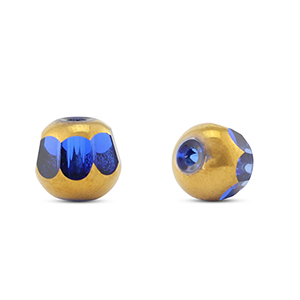 Glas Perlen Round Blue transparent-gold