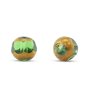 Glas Perlen Round Green transparent-gold