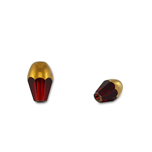 Glas Perlen Oval Red transparent-gold