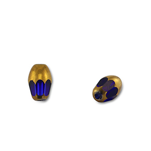 Glas Perlen Oval Blue transparent-gold