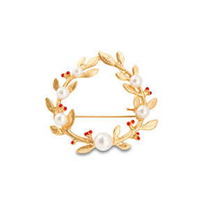 Broschen Wreath with Pearls Gold-white-red