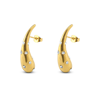 Stainless Steel - Rostfrei Stahl Ohrringe / Ohrstecker Drop with Rhinestones Gold