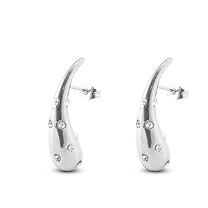 Stainless Steel - Rostfrei Stahl Ohrringe / Ohrstecker Drop with Rhinestones Silver