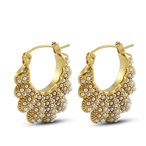 Stainless Steel - Rostfrei Stahl Ohrringe / Ohrstecker Fan with Imitation Pearls Gold