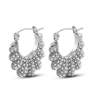 Stainless Steel - Rostfrei Stahl Ohrringe / Ohrstecker Fan with Imitation Pearls Silver