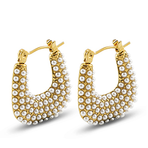 Stainless Steel - Rostfrei Stahl Ohrringe / Ohrstecker with Imitation Pearls Gold