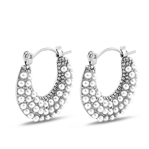 Stainless Steel - Rostfrei Stahl Ohrringe / Ohrstecker with Imitation Pearls Silver