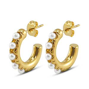 Stainless Steel - Rostfrei Stahl Ohrringe / Ohrstecker with Imitation Pearls Gold