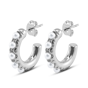 Stainless Steel - Rostfrei Stahl Ohrringe / Ohrstecker with Imitation Pearls Silver